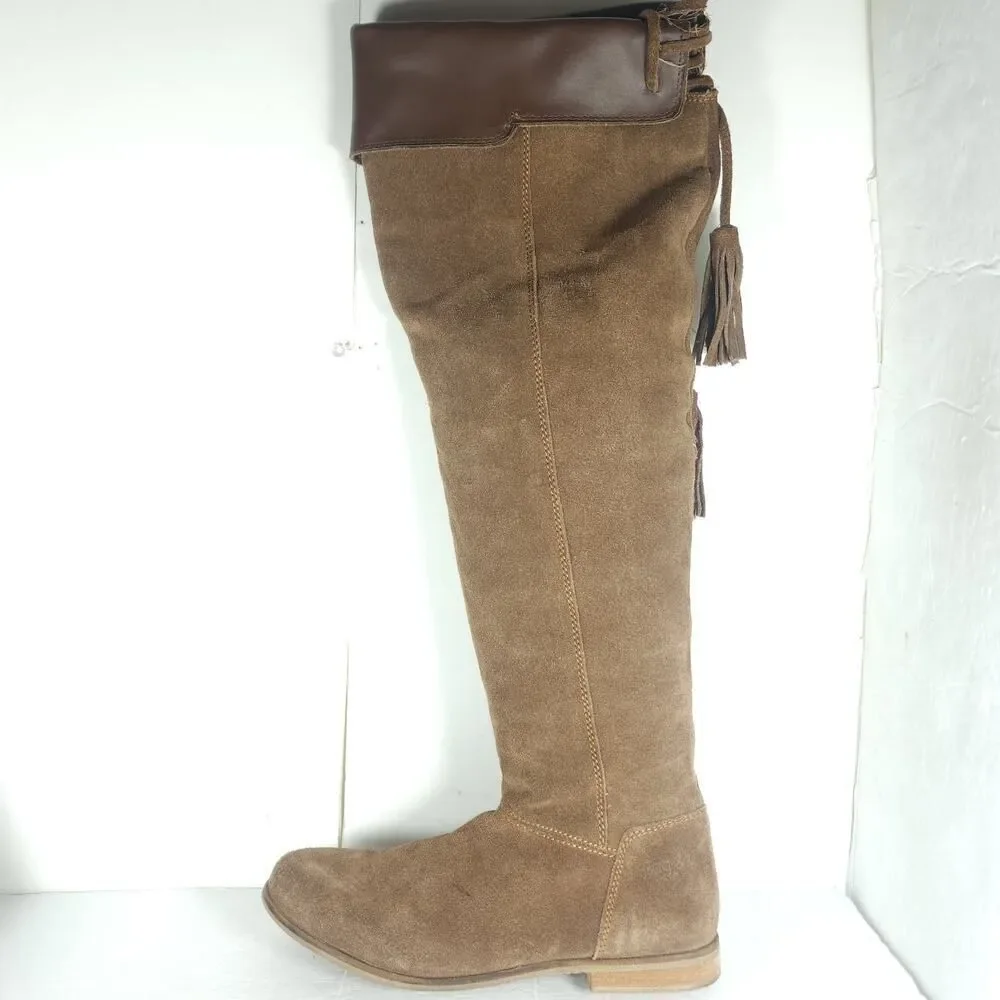 Rag & Co Women’s US 8,5? Brown Suede Side Zip Lace Over The Knee Riding Boots